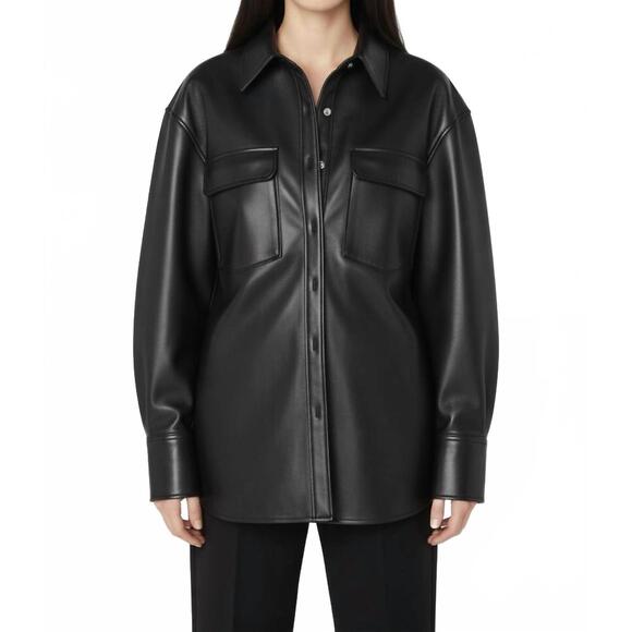 NEW FRAME recycled leather shirt jacket in black
